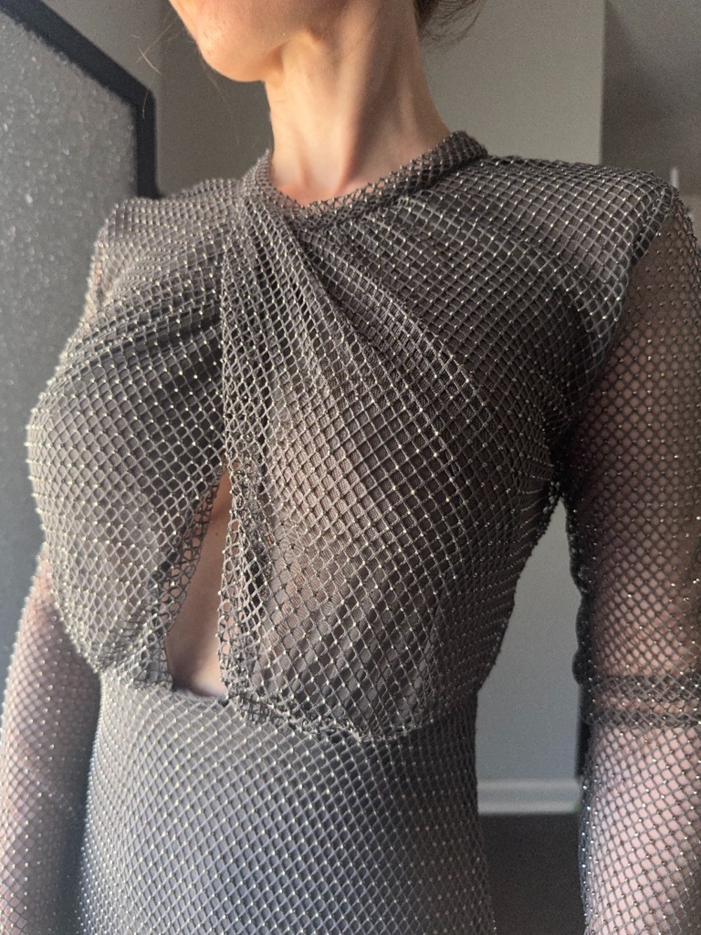 Anewsta Gray Mesh Maxi Dress — Size Small